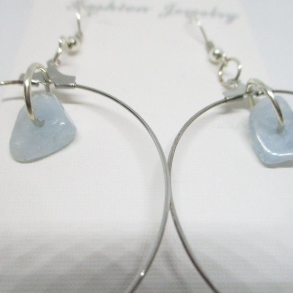 Women Hoop Stainless Steel Dangle Earrings with Natural Amazonite Chips - Picture 8 of 8